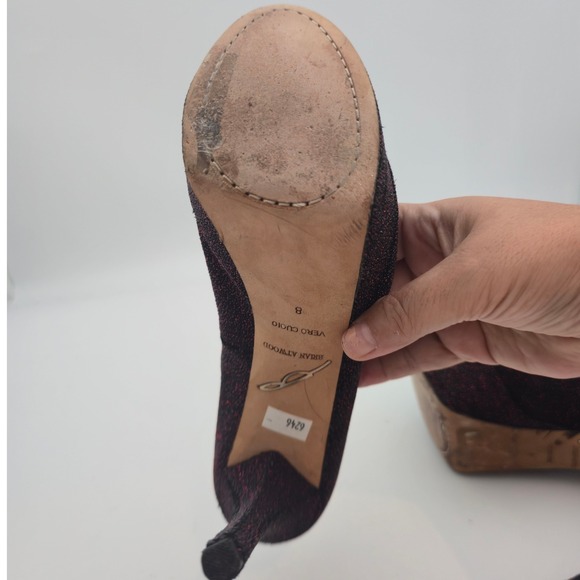 Brian Atwood Donna Peep Toe Platform Heels Glitter Burgundy Party Shoes size 8 - Picture 13 of 16